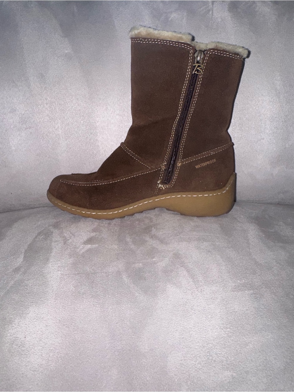 Women’s Brown Waterproof Suede Winter Boots with Faux Fur Trim